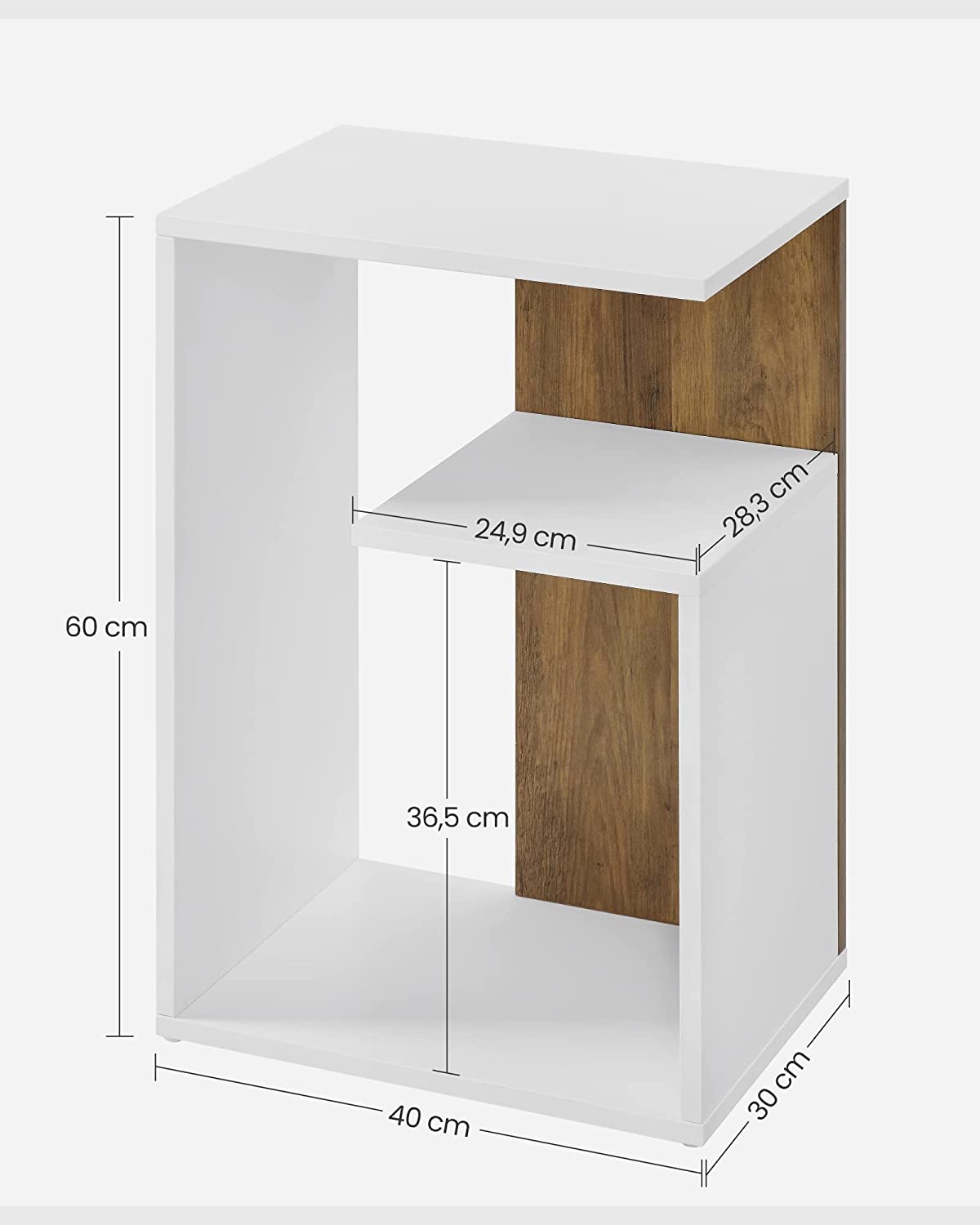 Bijzettafel - Nachtkastje - Kleine tafel - modern - 30 x 40 x 60 cm - Bruin wit