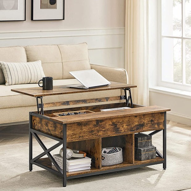 Salontafel – Met verborgen opbergruimte – Vintage bruin-zwart