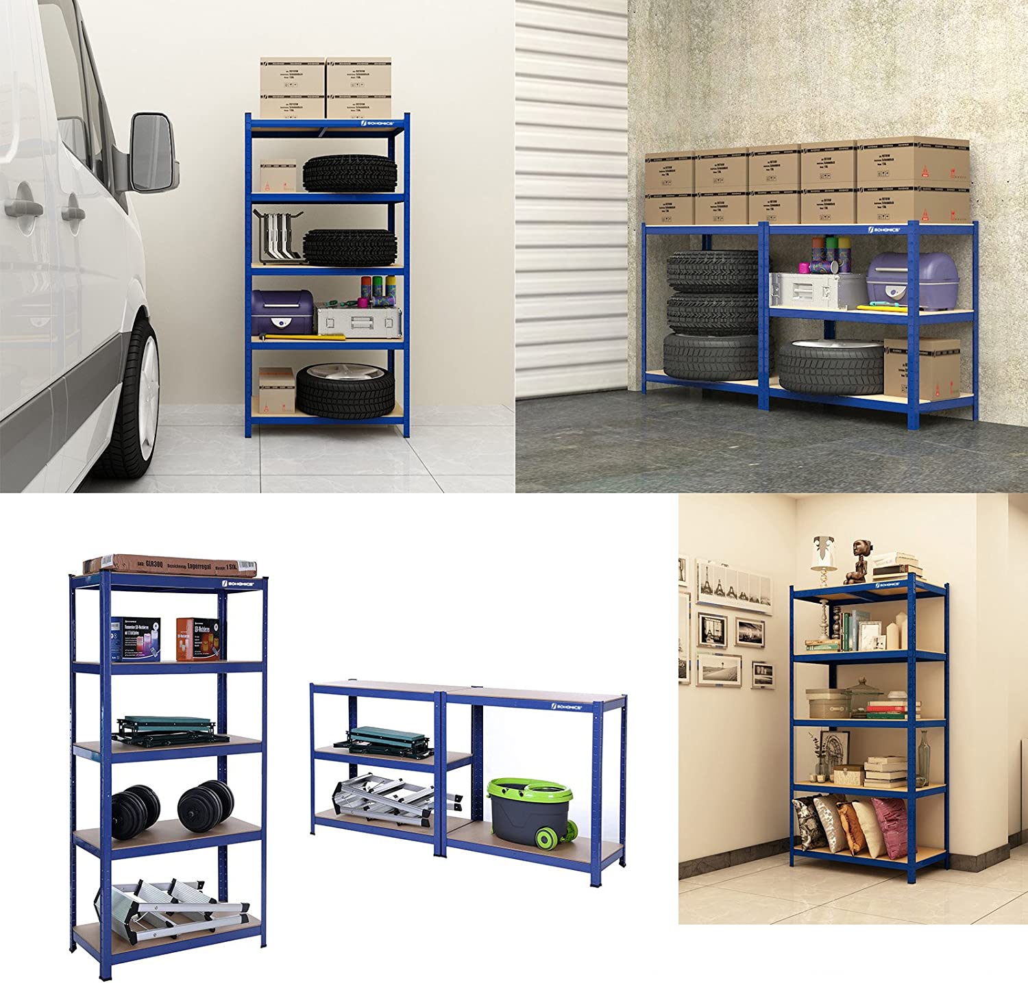 Opbergrekken – Set van 2 – 5 verstelbare planken – Blauw