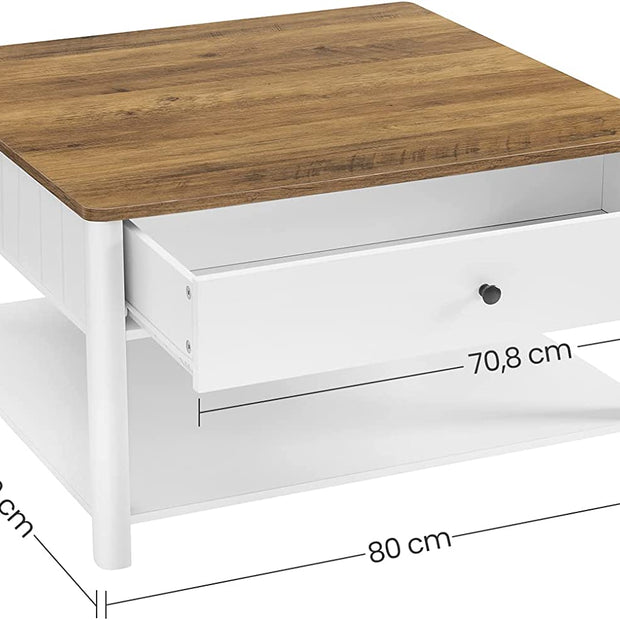 Salontafel – Met 2 grote laden – Walnootbruin en wit