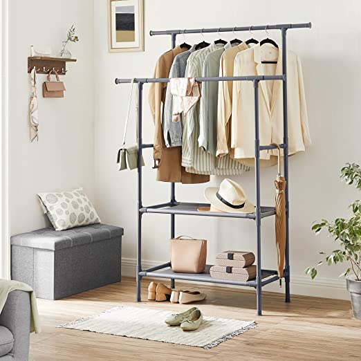 Kledingrek – 2 kledingstangen en 2 planken – Wit