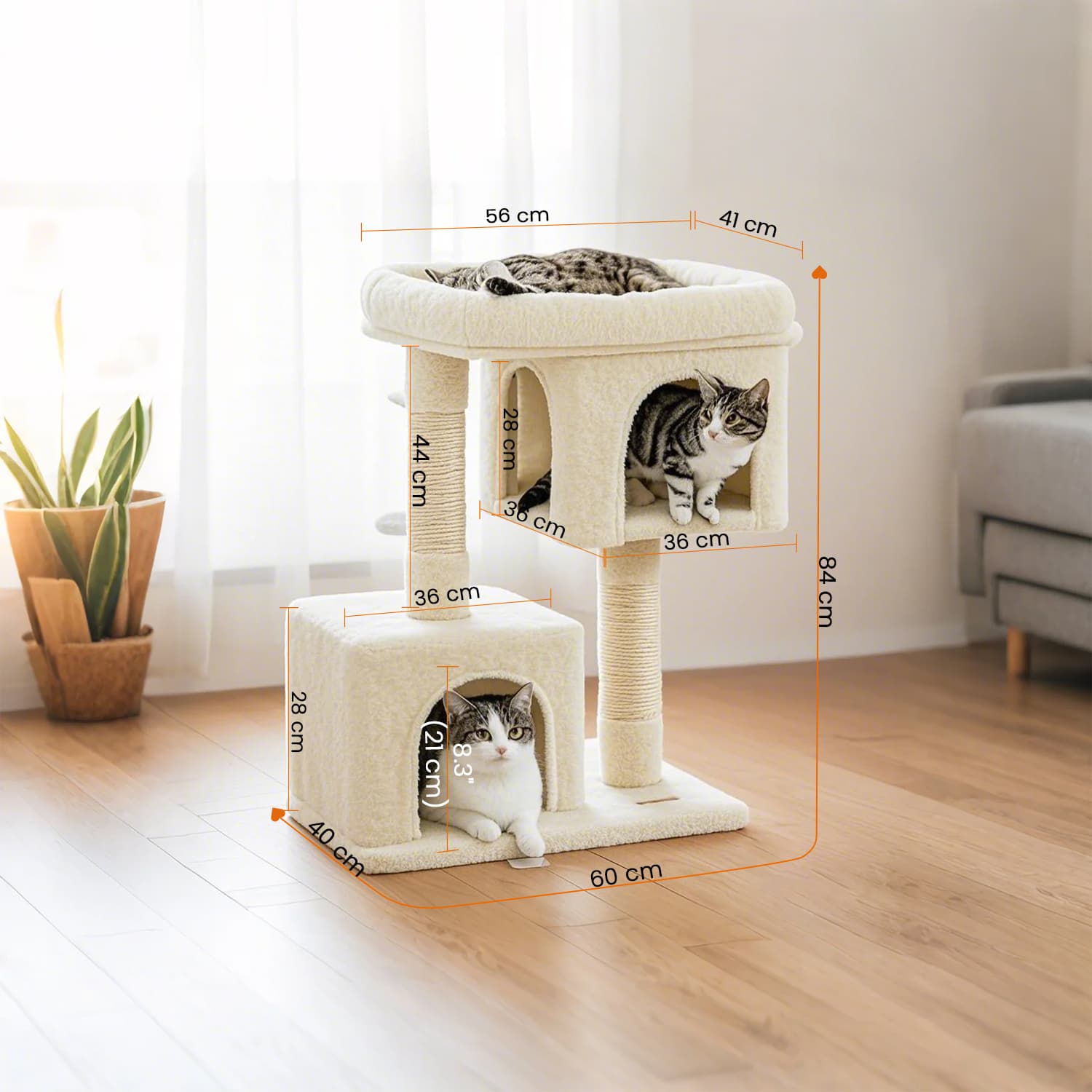 84 cm hoge krabpaal, krabpaal voor grote katten, groot uitkijkplatform