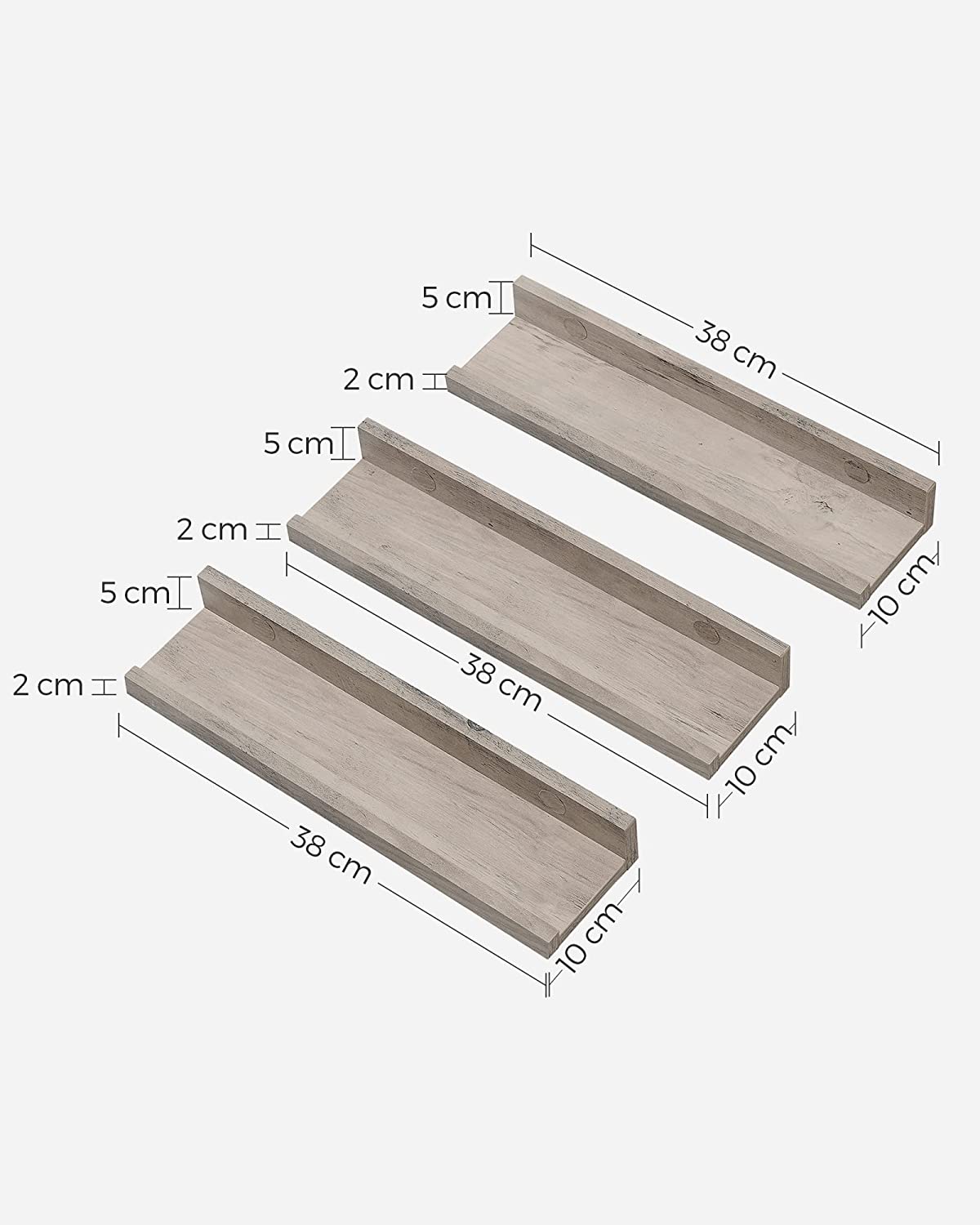 Wandplank Set van 3 – Zwevend en decoratief – Grijs