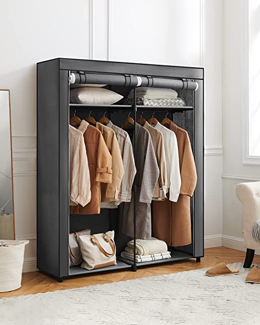 Opvouwbare garderobe met 2 kledingroedes - Grijs