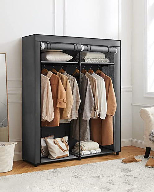 Opvouwbare garderobe met 2 kledingroedes - Grijs