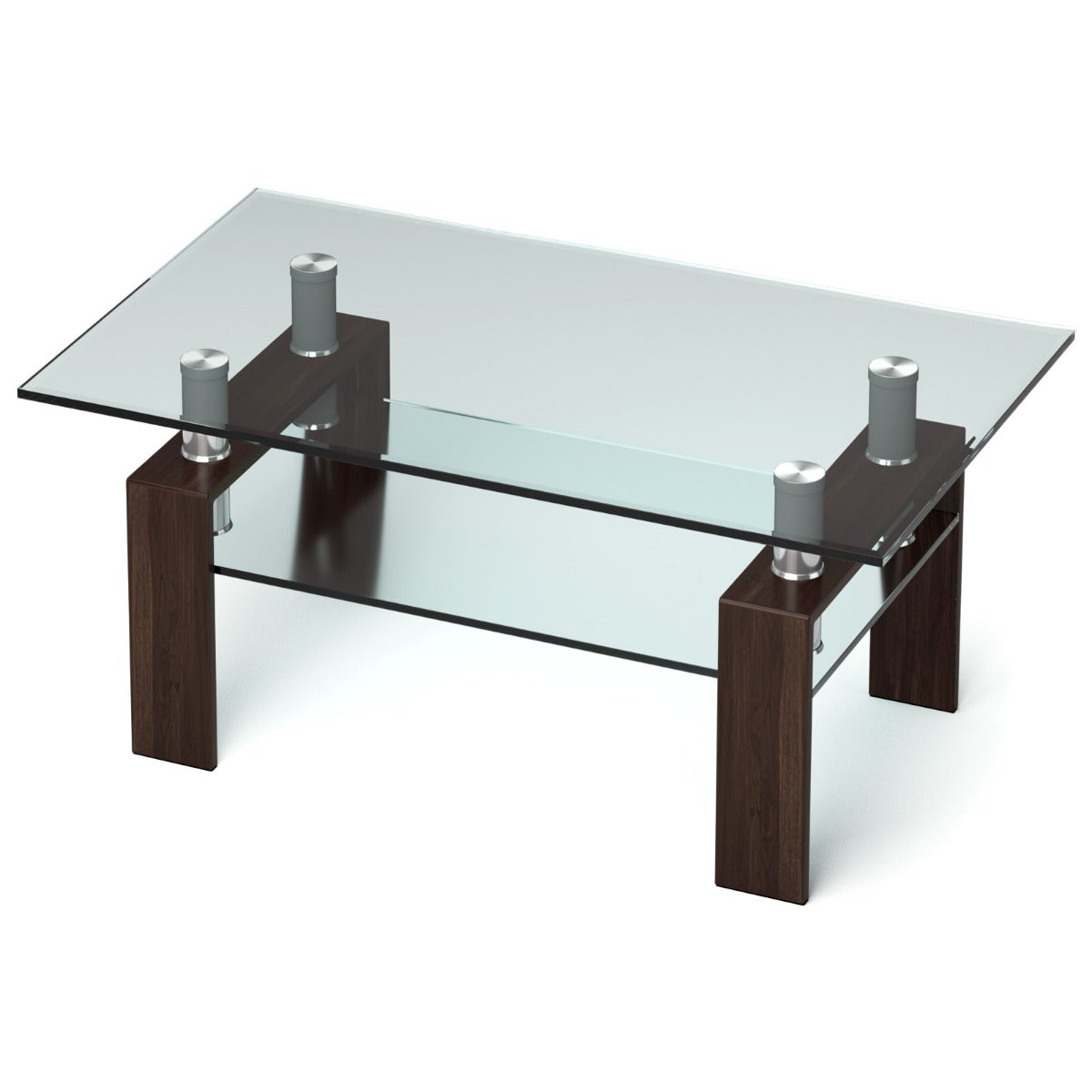 Glasbord – Kaffeebord med nedersta hylla Soffbord – 99,5 x 59,5 x 44,5 cm – Genomskinlig