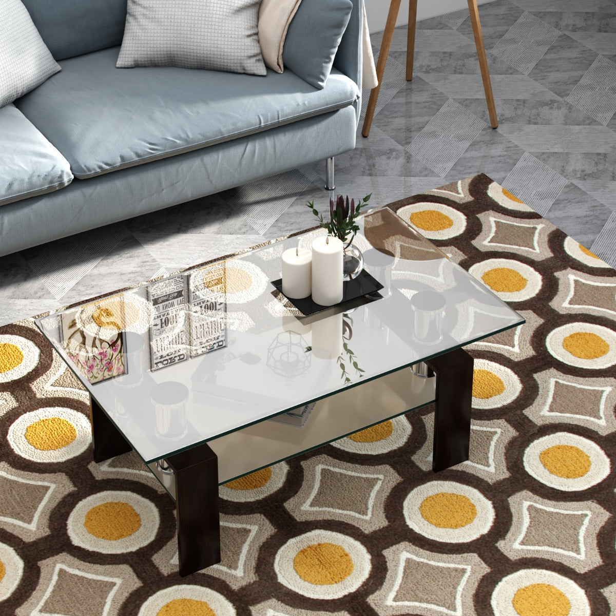 Glasbord – Kaffeebord med nedersta hylla Soffbord – 99,5 x 59,5 x 44,5 cm – Genomskinlig