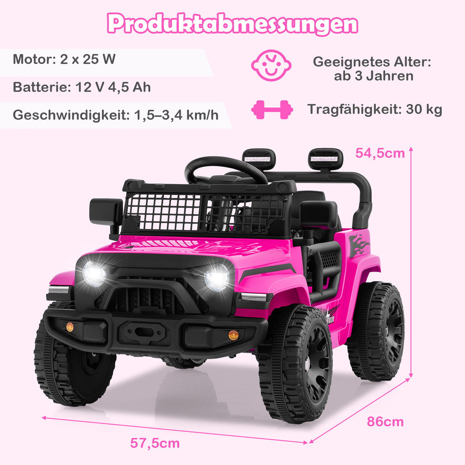 12V – Barn Elektrobil med fjärrkontroll och musik horn LED lampor – Rosa