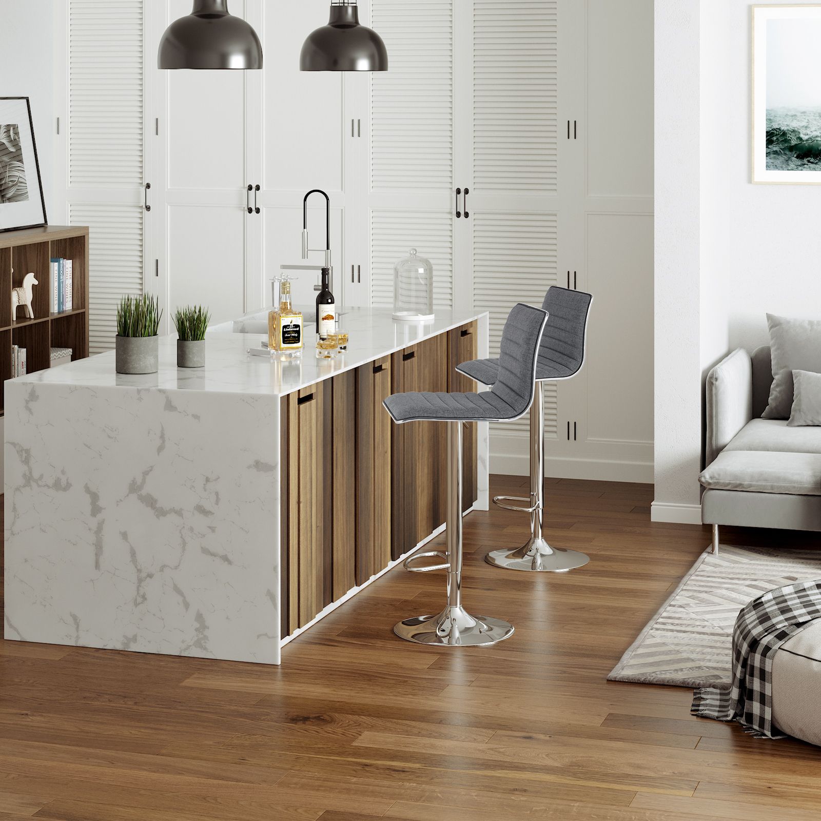 Barkruk – Verstelbaar (57–77 cm) – Met rugleuning – Zithoogte 77 cm – Grijs