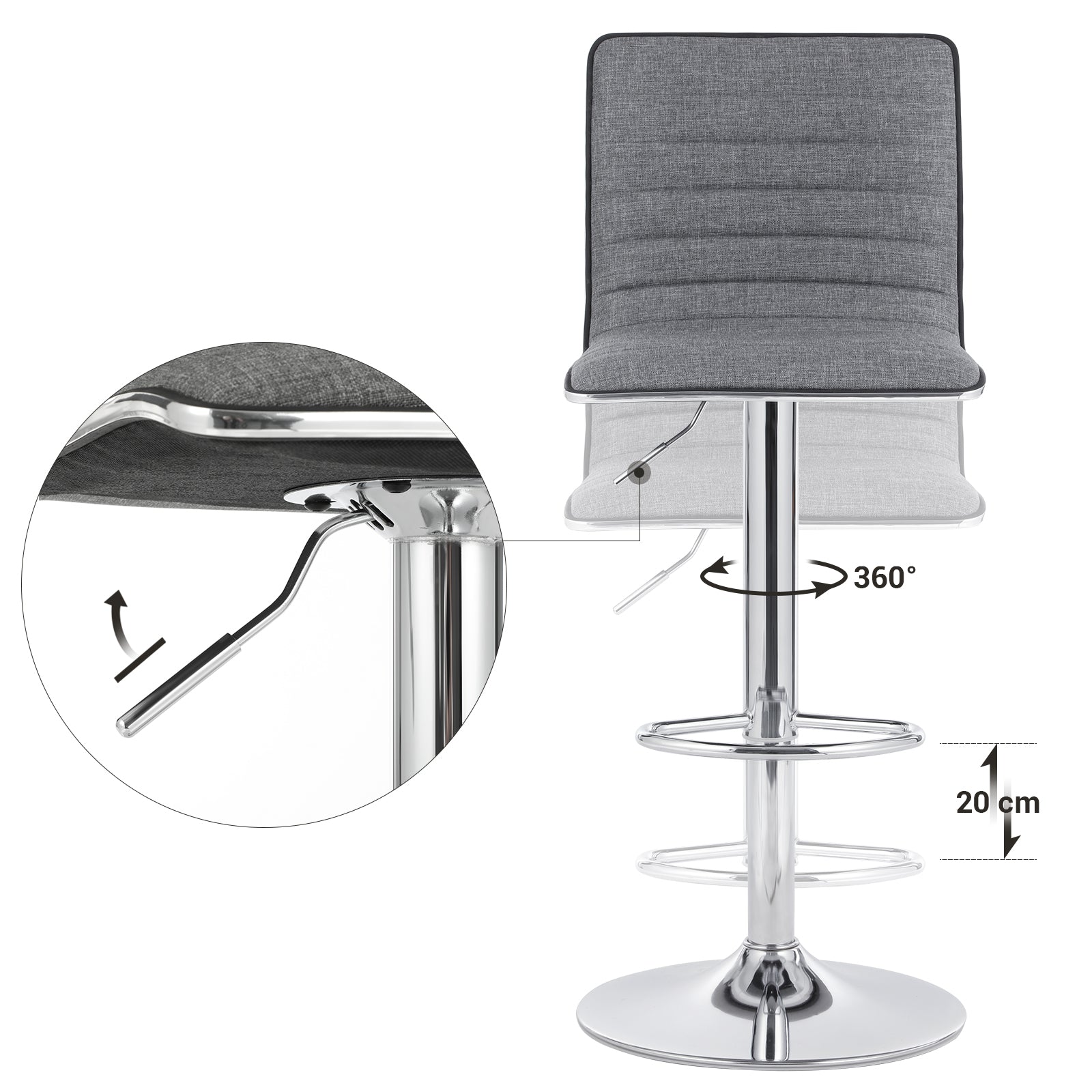 Barkruk – Verstelbaar (57–77 cm) – Met rugleuning – Zithoogte 77 cm – Grijs