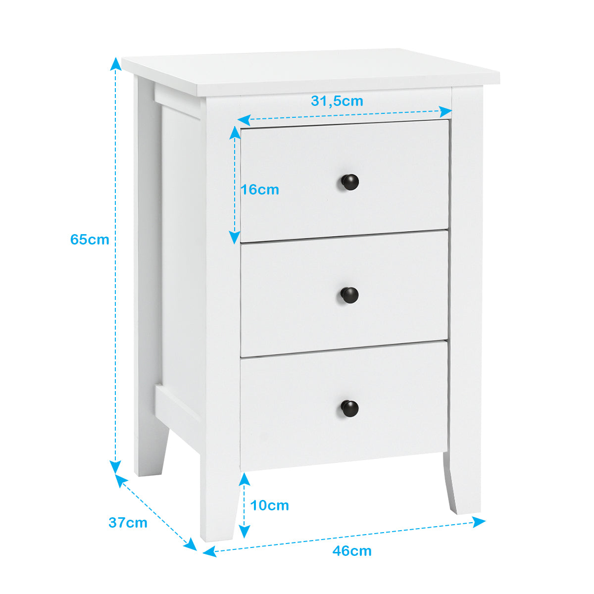 Set – med sängbord lådor för resårbädd – 2 3 46 x 37 x 65 cm – Vit