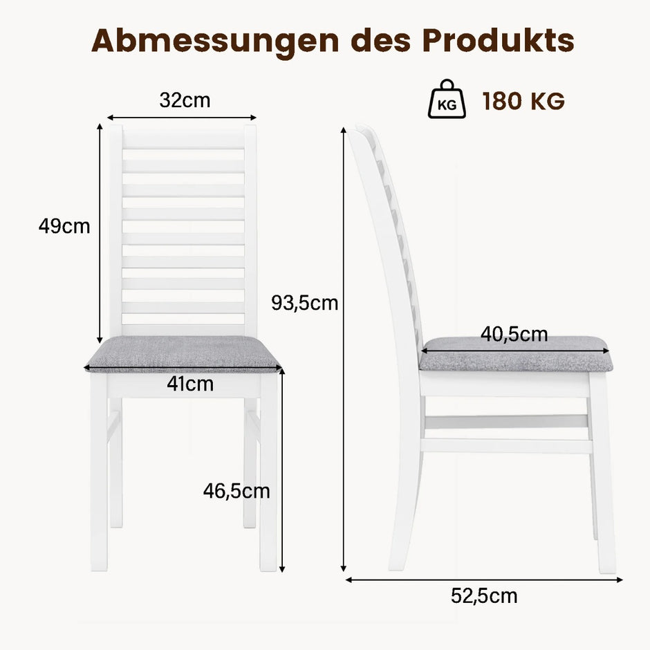 pack – matsalsstolar köksstolar utan armstöd med ben i gummiträ +grå – 2 – Vit