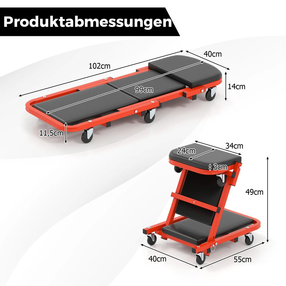i – Rullbräda Verkstad med hjul och Stoppat Sits upp till Belastning – 2 1 6 160 kg – Svart