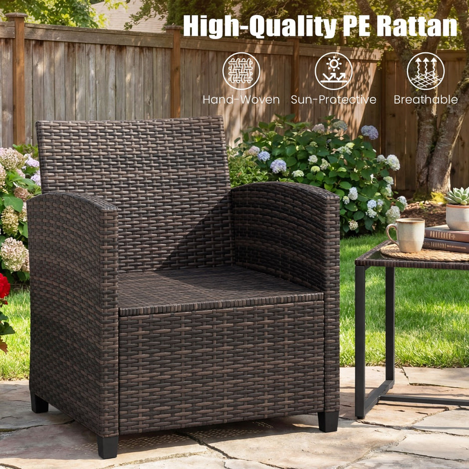 Rattan – Balkongset inkl. stolar med kuddar och glasbordUtomhus sittgrupp Balkongmöbler – 2 – Khaki