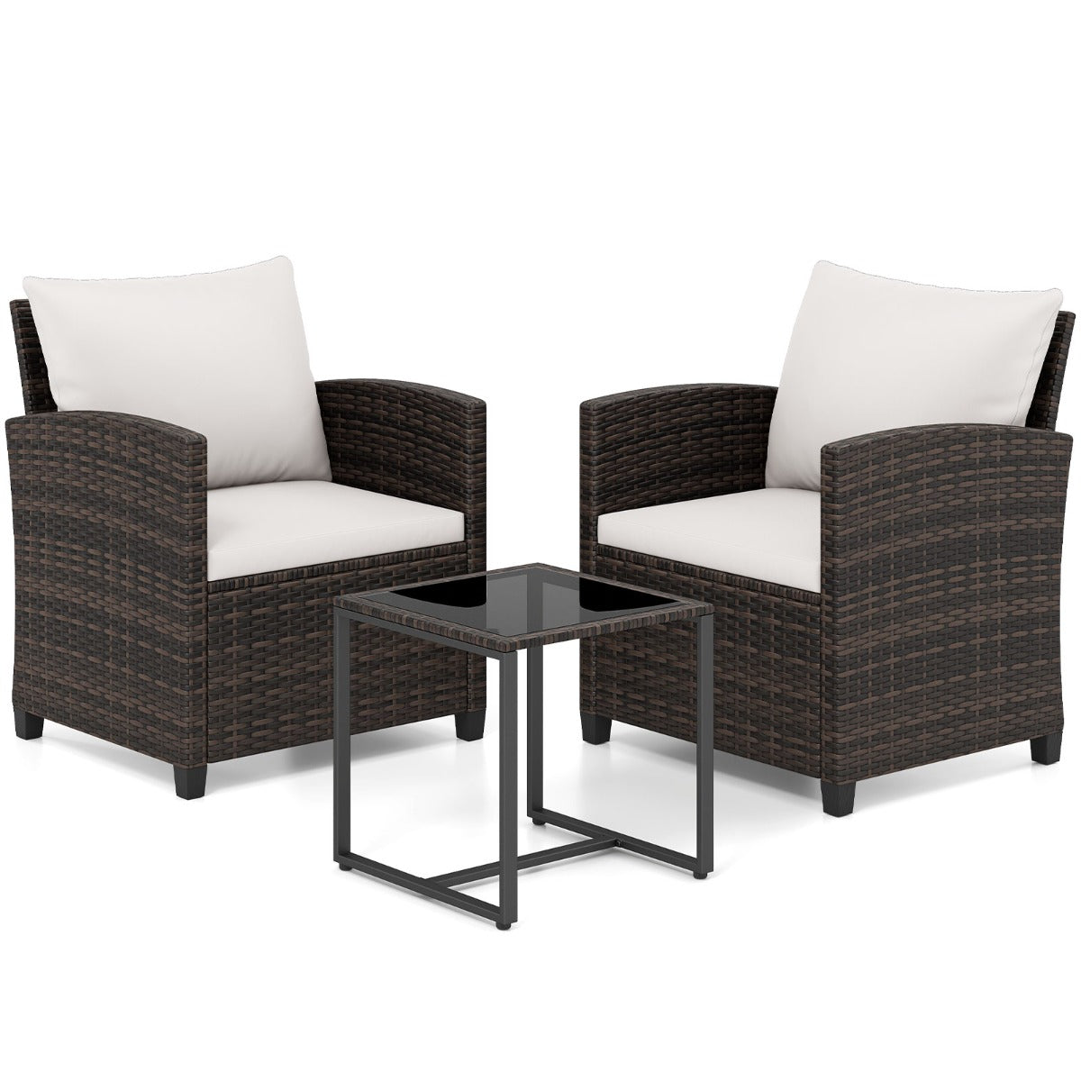 Rattan – Balkongset inkl. stolar med kuddar och glasbordUtomhus sittgrupp Balkongmöbler – 2 – Beige