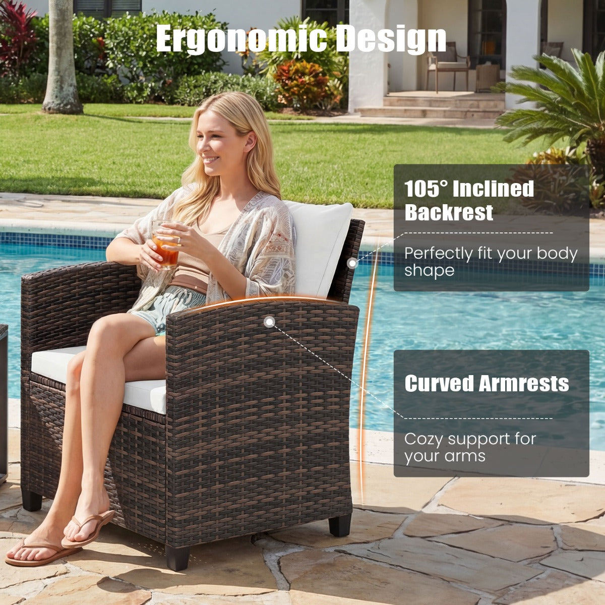 Rattan – Balkongset inkl. stolar med kuddar och glasbordUtomhus sittgrupp Balkongmöbler – 2 – Beige