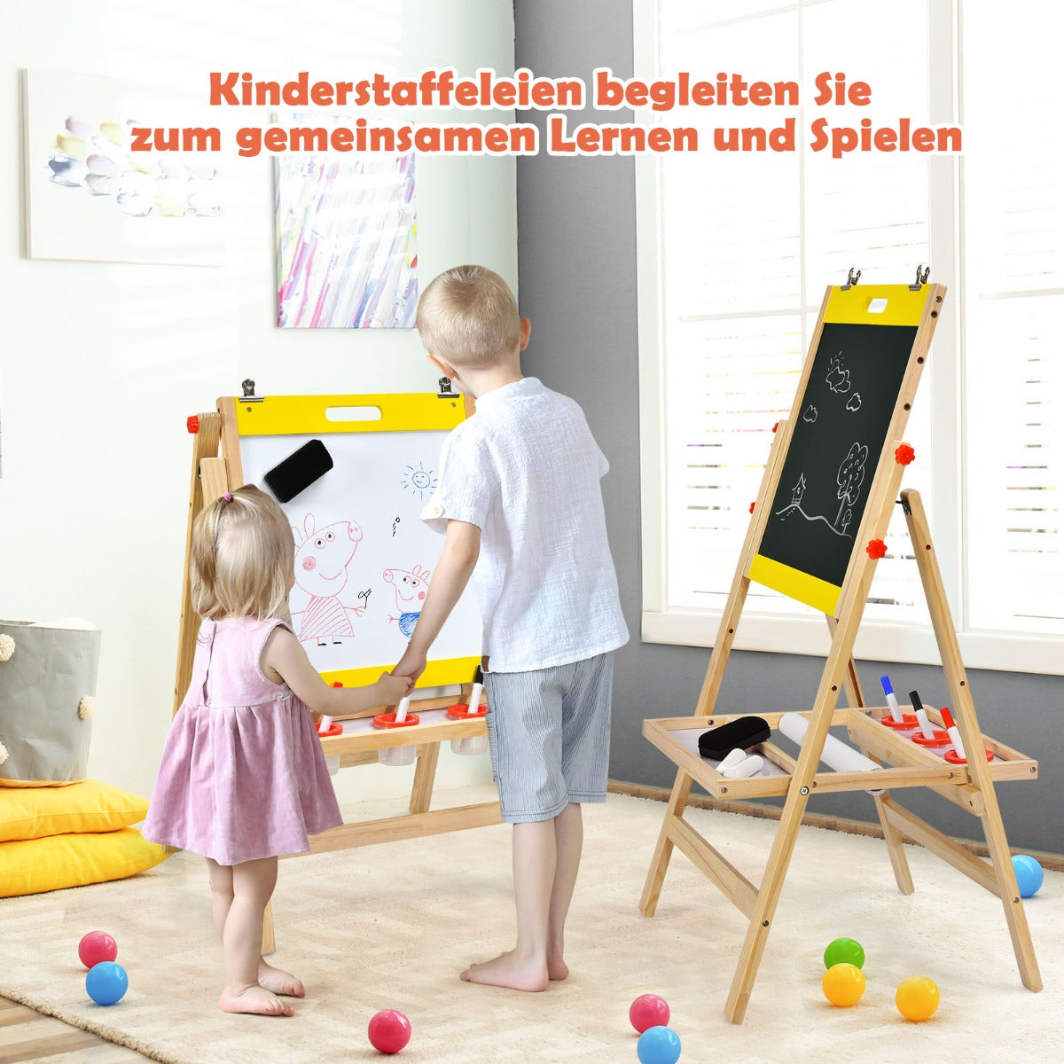 i – barnbräda Vikbar Höjdjusterbar träskiva för Natur + – 3 1 50,5 x 53,5 x 79-104 cm – Gul