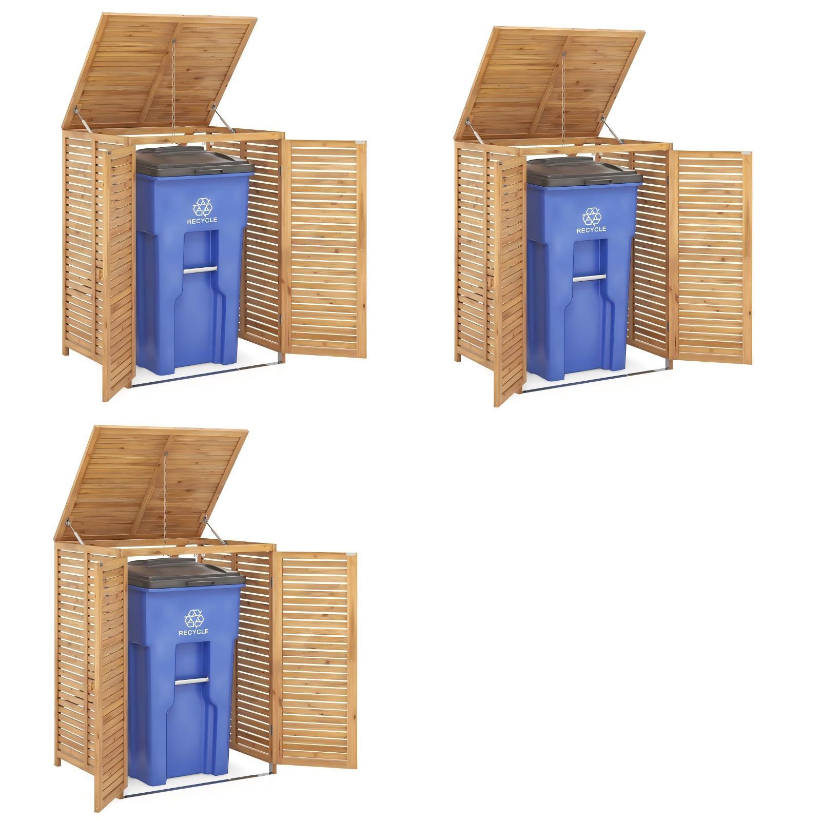 pack – soptunna hus i trä med öppningslock dubbla dörrar och låsbar spärr – 3 120 L – Natur
