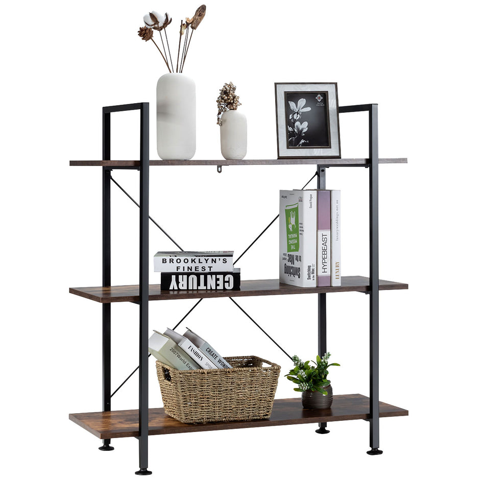 Hyllplan – för växt och blomsterställ i tre nivåer med metallram Multifunktionsdisplaystativ tippskydd – Rustik brun