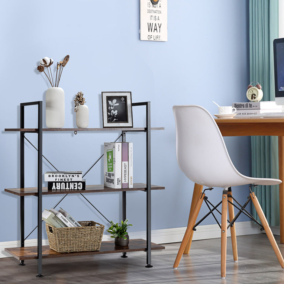 Hyllplan – för växt och blomsterställ i tre nivåer med metallram Multifunktionsdisplaystativ tippskydd – Rustik brun