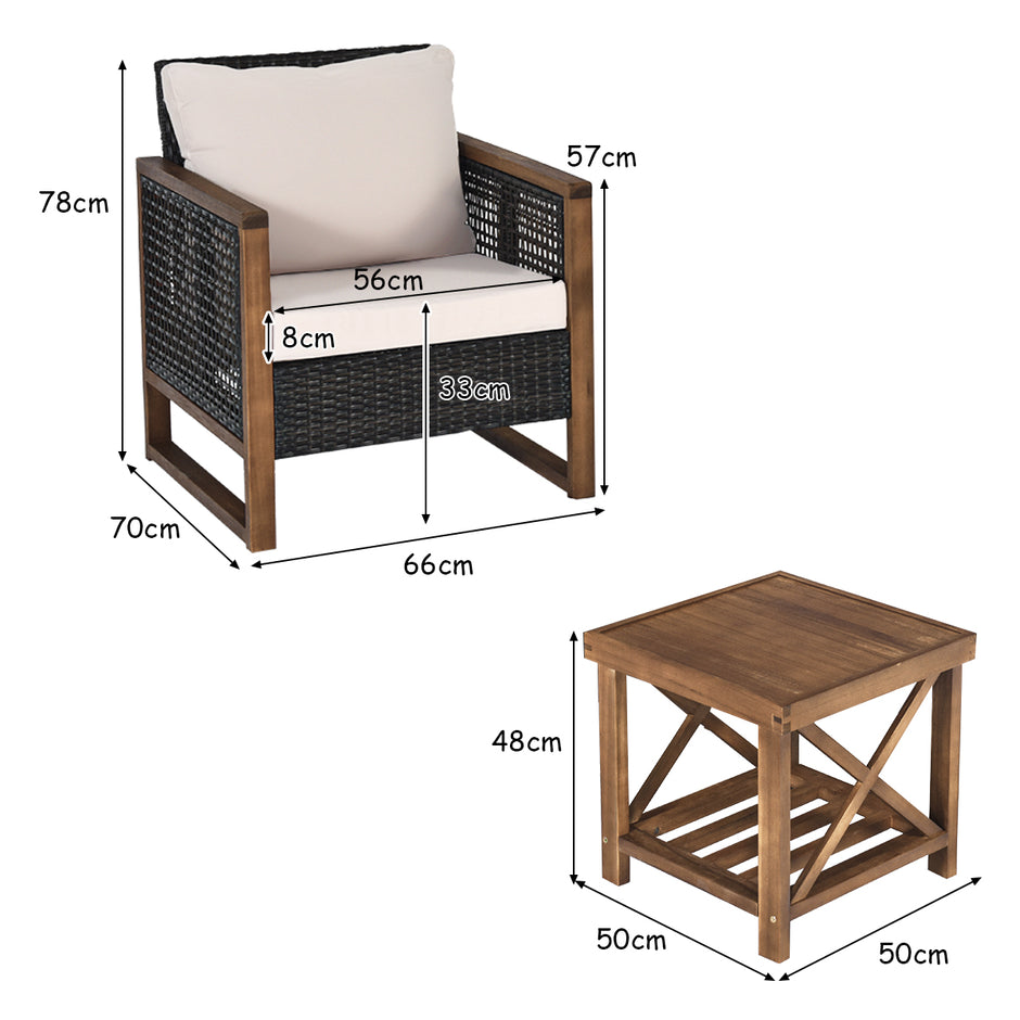 Set – med Trädgårdsmöbler i rotting Polyrattan Lounge tvättbara sittkuddar Uteserveringsset – 3 – Brun