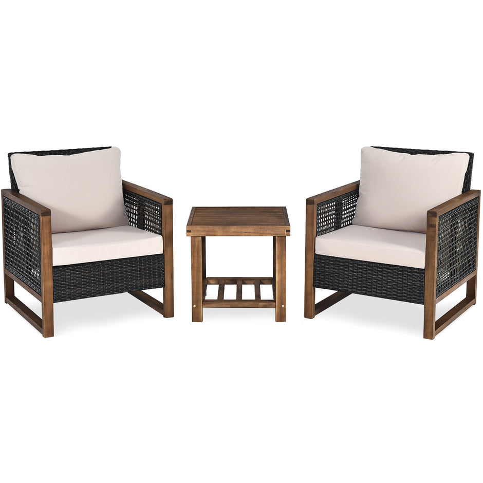 Set – med Trädgårdsmöbler i rotting Polyrattan Lounge tvättbara sittkuddar Uteserveringsset – 3 – Brun
