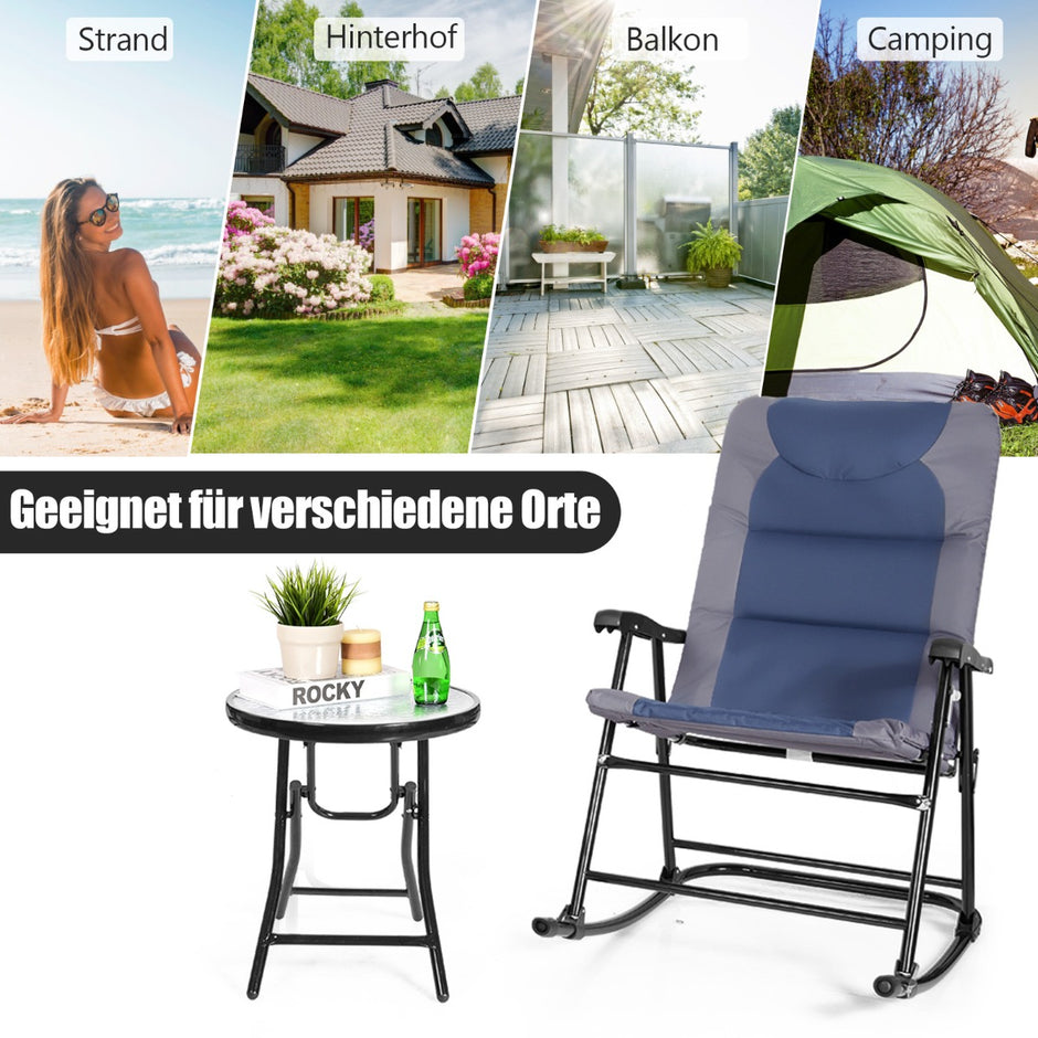 delade – hopfällbara bistroset utomhusgungstolar med bord + – 3 – Blå