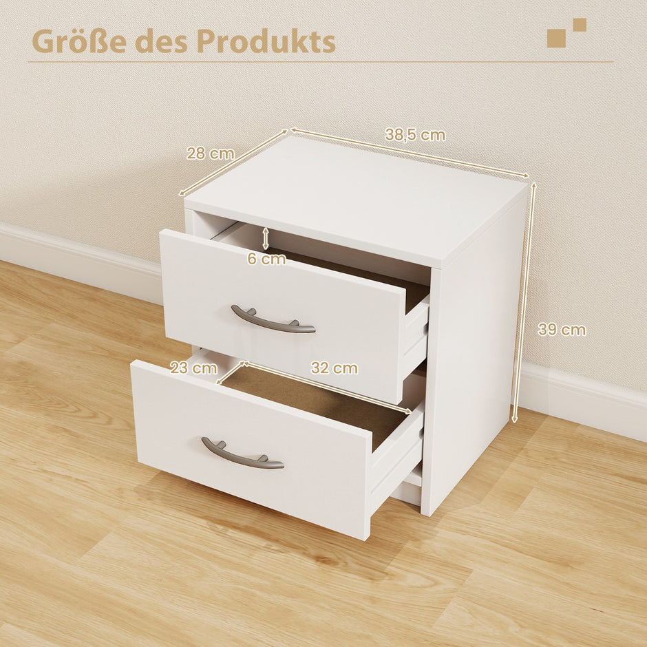 Nattduksbord – med lådor Litet sidobord Nattbord Soffbord Nattkommod – 2 – Vit
