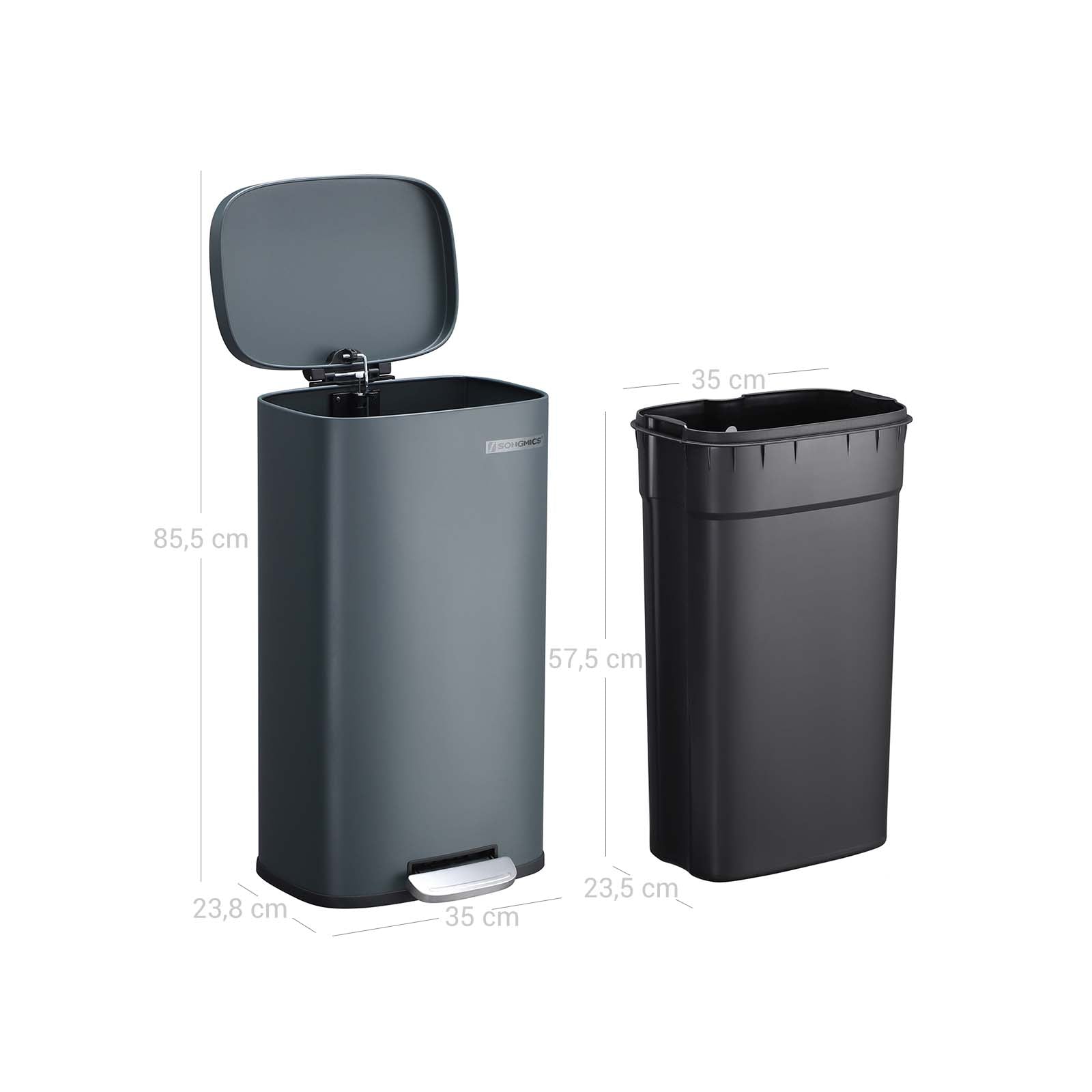 Afvalemmer - Pedaalemmer - Softclose - 30 L - Rookgrijs