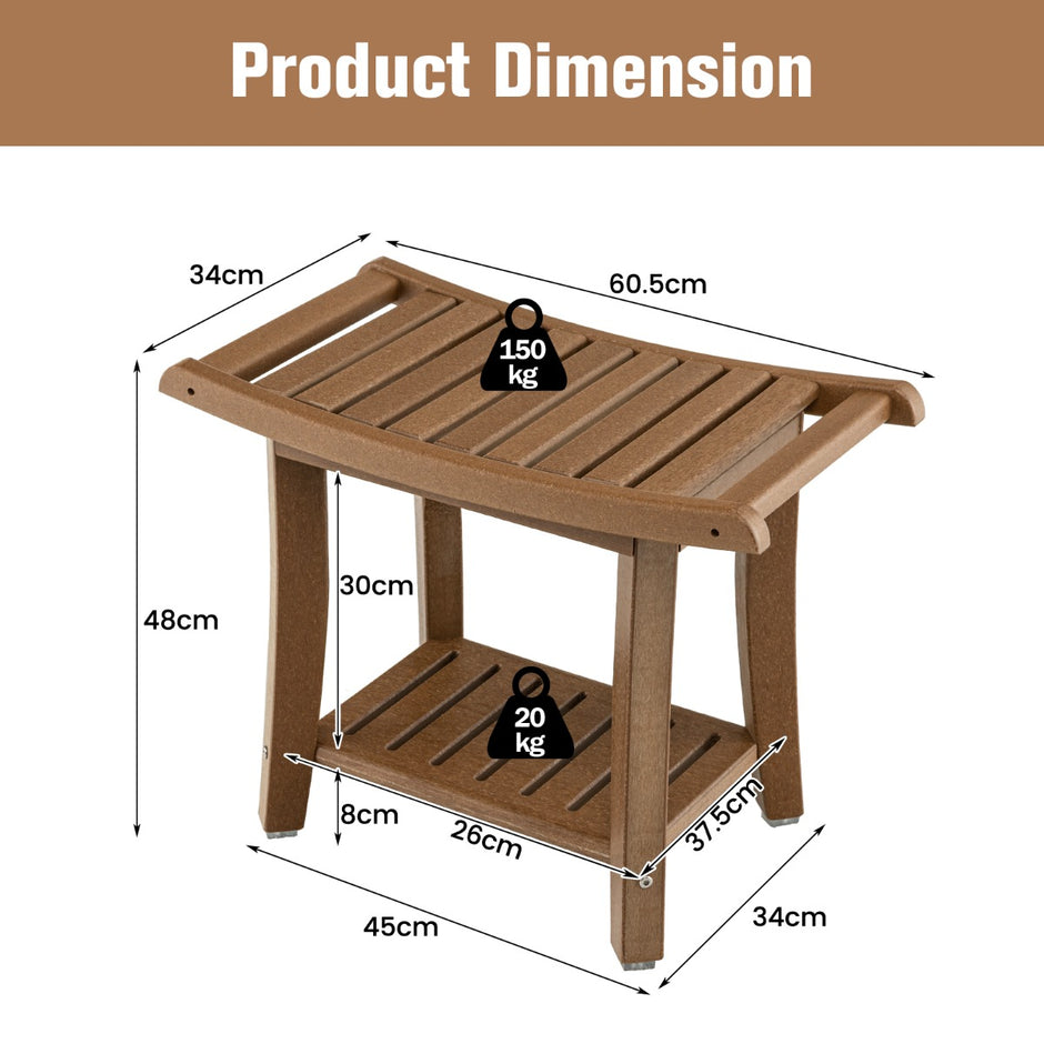Duschbänk – Vattentät Duschpall med Böj Sits – 60,5 x 34 x 48 cm – Brun