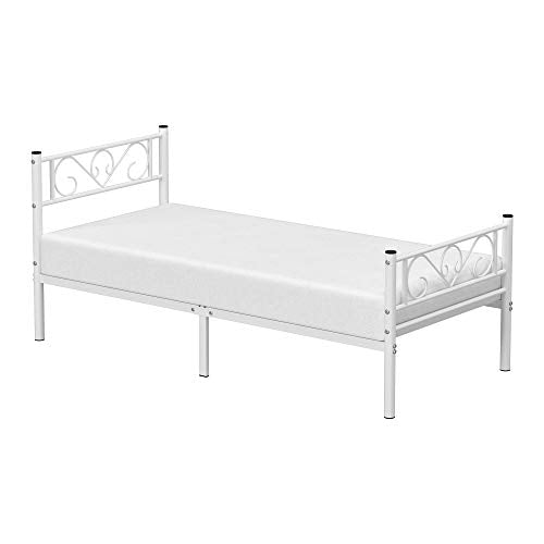 Eenpersoonsbedframe – Stalen constructie – Wit