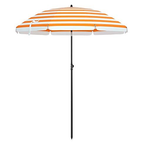 Strandparasol – Opvouwbaar – Ø 160 cm – Gestreept oranje/wit