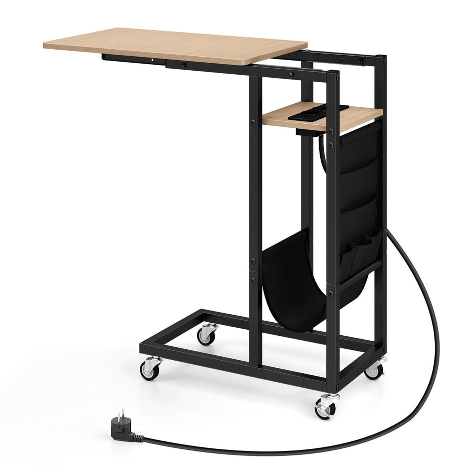 C – formad sidobord med laddstation och utdragbar bordsskiva sidoficka soffbord – Grå