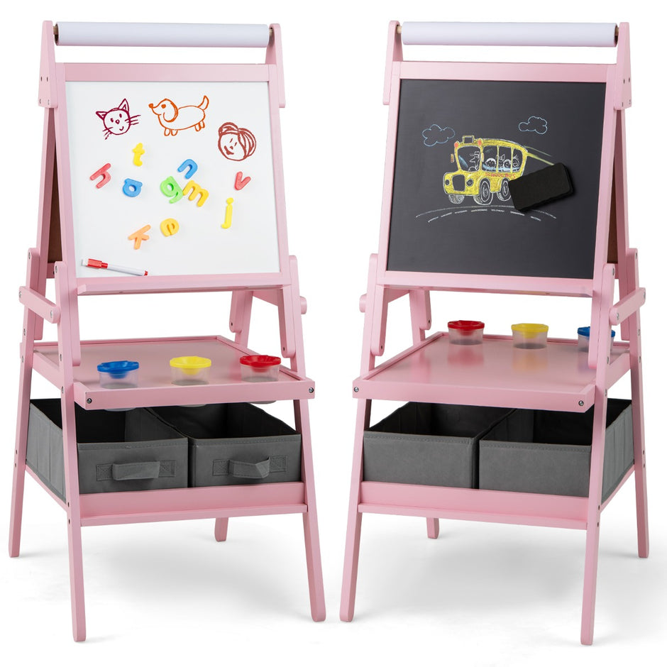 i – Barn Tafel med Pappersrulle och magnetisk Kritta Whiteboard Dubbelsidig – 3 1 – Rosa