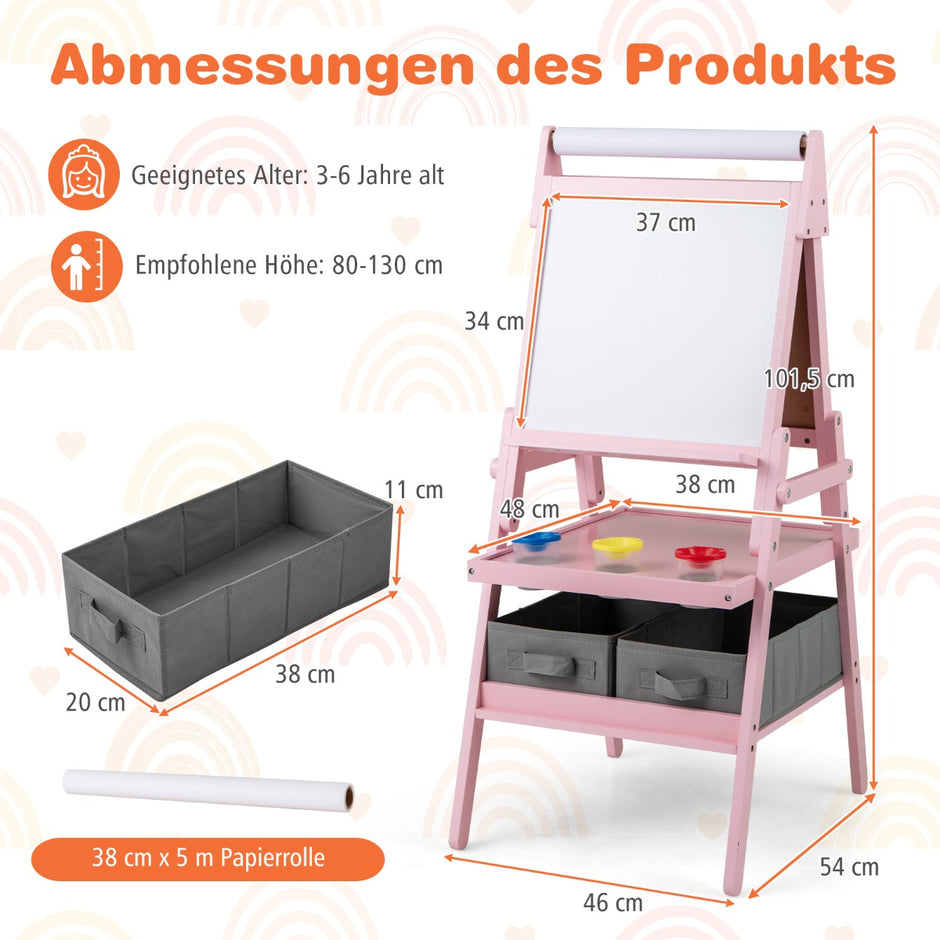 i – Barn Tafel med Pappersrulle och magnetisk Kritta Whiteboard Dubbelsidig – 3 1 – Rosa