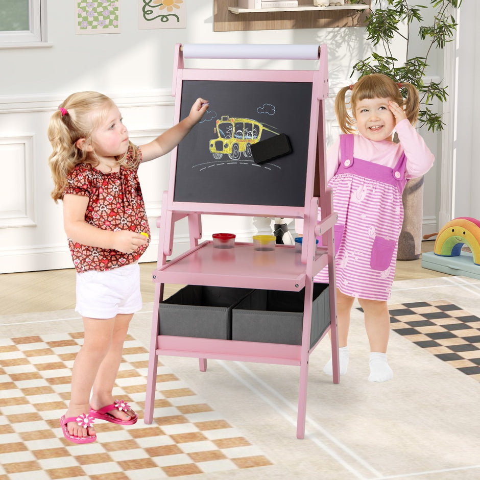 i – Barn Tafel med Pappersrulle och magnetisk Kritta Whiteboard Dubbelsidig – 3 1 – Rosa