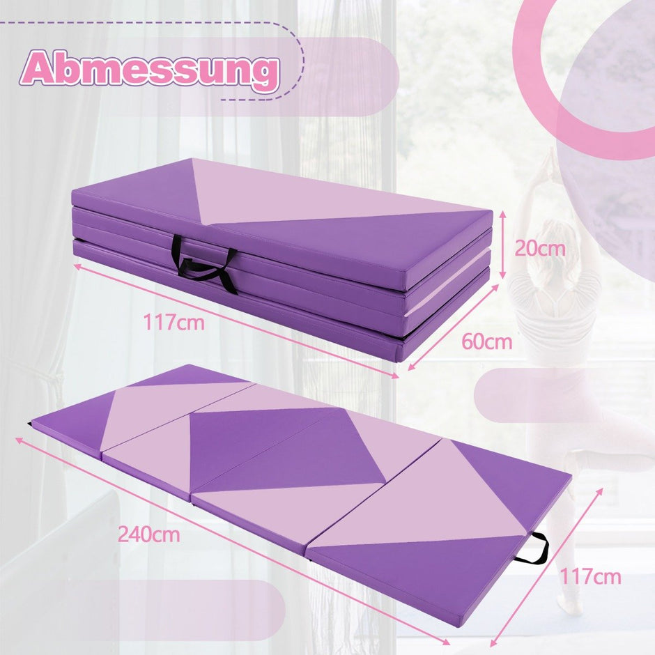 Fällbar – mjuk golvmatta Bärbar gymnastikmatta Yogamatta – 240 x 117 x 5 cm – Lila