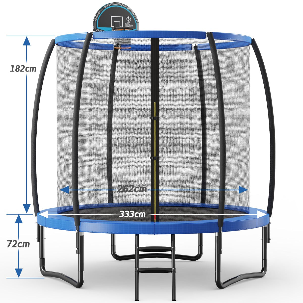 Utomhusstudsmatta – med stege och basket skyddsnät kantskydd – Ø 333 cm – Svart
