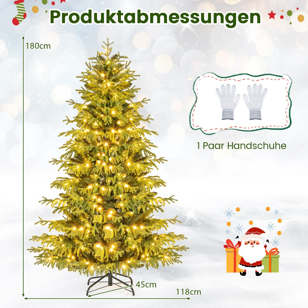 Konstgjord – julgran med belysning – 180 cm – Grön