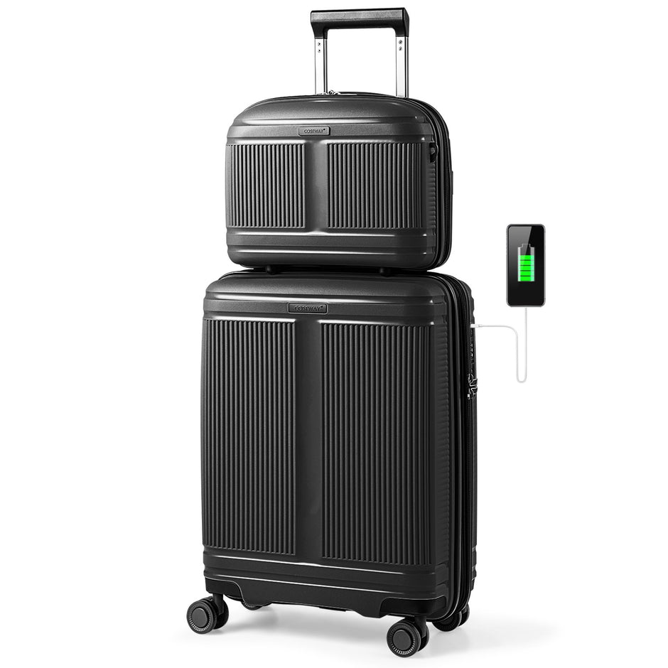 delat – bagageset inklusive 20" handbagagekoffert och 14" kosmetikkoffert PP hårdskal – 2 – Svart