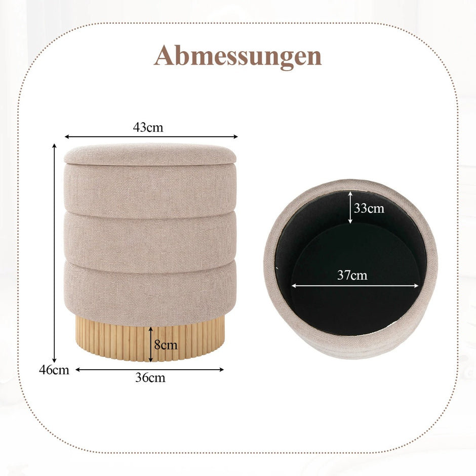 Modern – rund pall med förvaringsutrymme Chenille avtagbart lock – 355 L – Beige