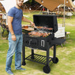 Fass – Holzkolsgrill med fällbara sidobord Utomhusgrill förvaringsfack och hjul – 2 – Svart