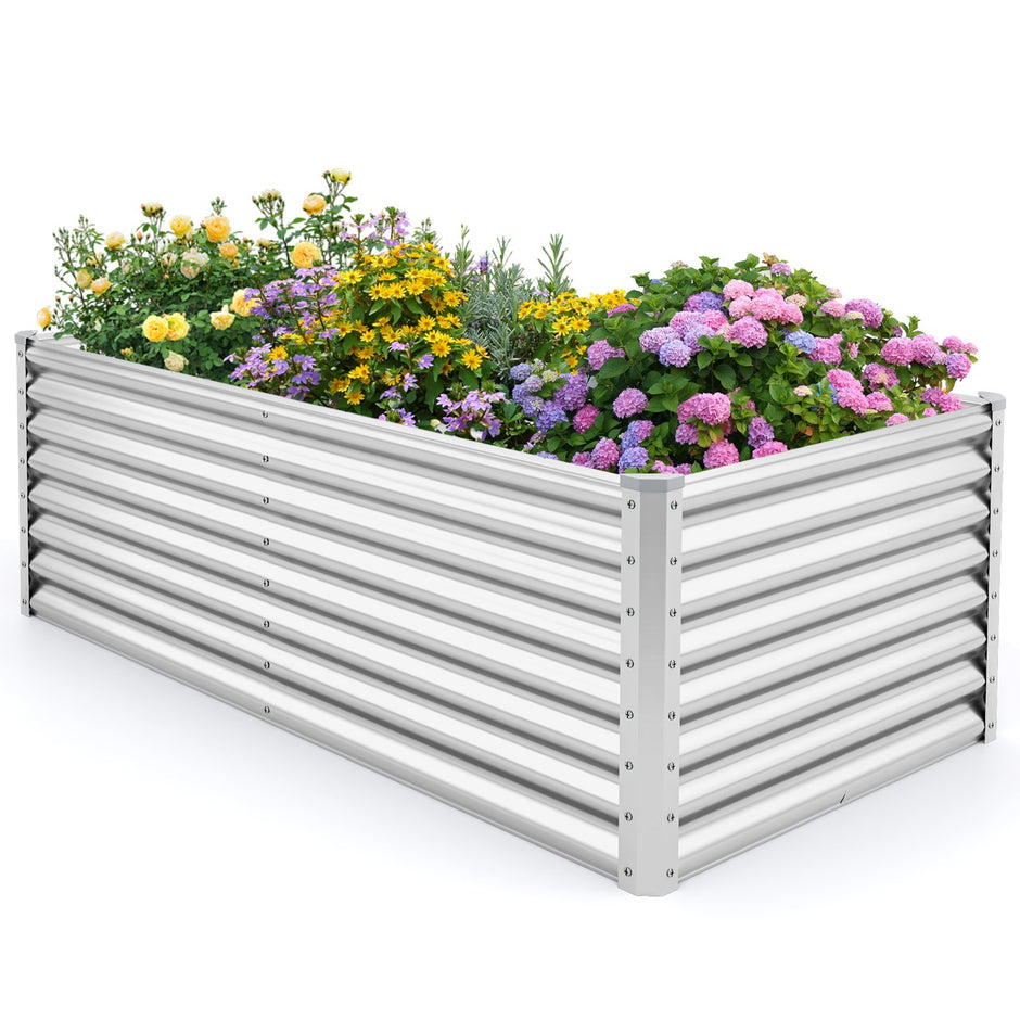 Metall – Högbädd Växtlåda Rektangulärt Förkultiveringsbädd med förstärkta stänger och öppen botten – 180 x 95 x 60 cm – Silver