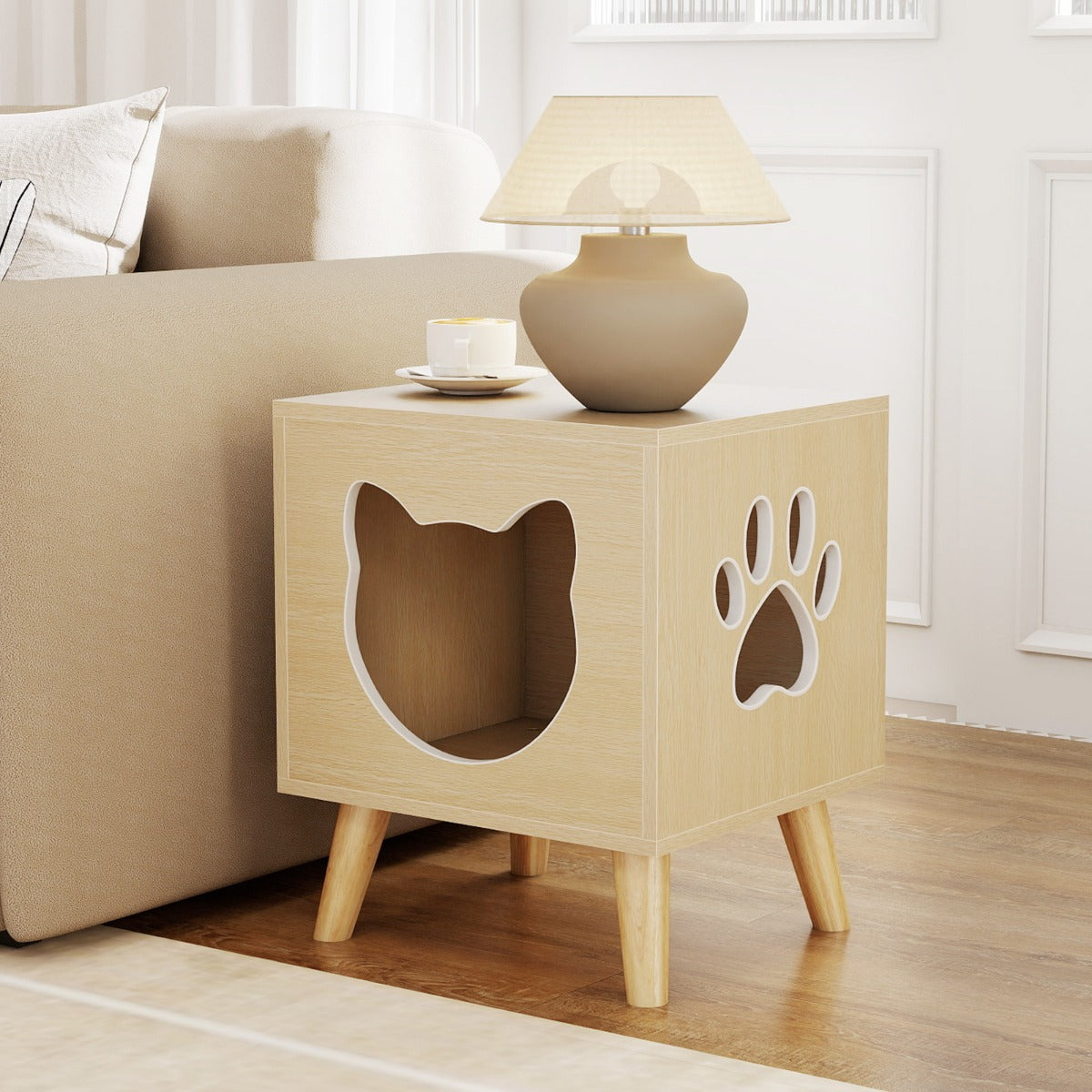 Kattlåda – Skåp Modern med avtagbart lock Kattingång och fönster – Natur