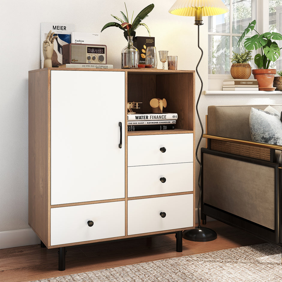 Buffet – sido bord medeltida modern förvaringsskåp med lådor och öppen hylla i – 4 – Natur