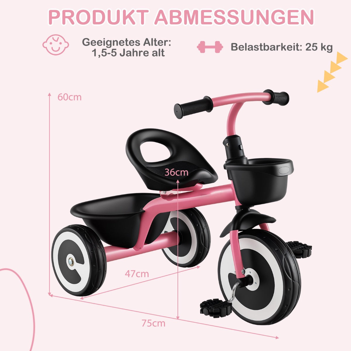 Löparcykel – Barn Löparcyklar med justerbart säte och korgar fram bak – 2 – Rosa