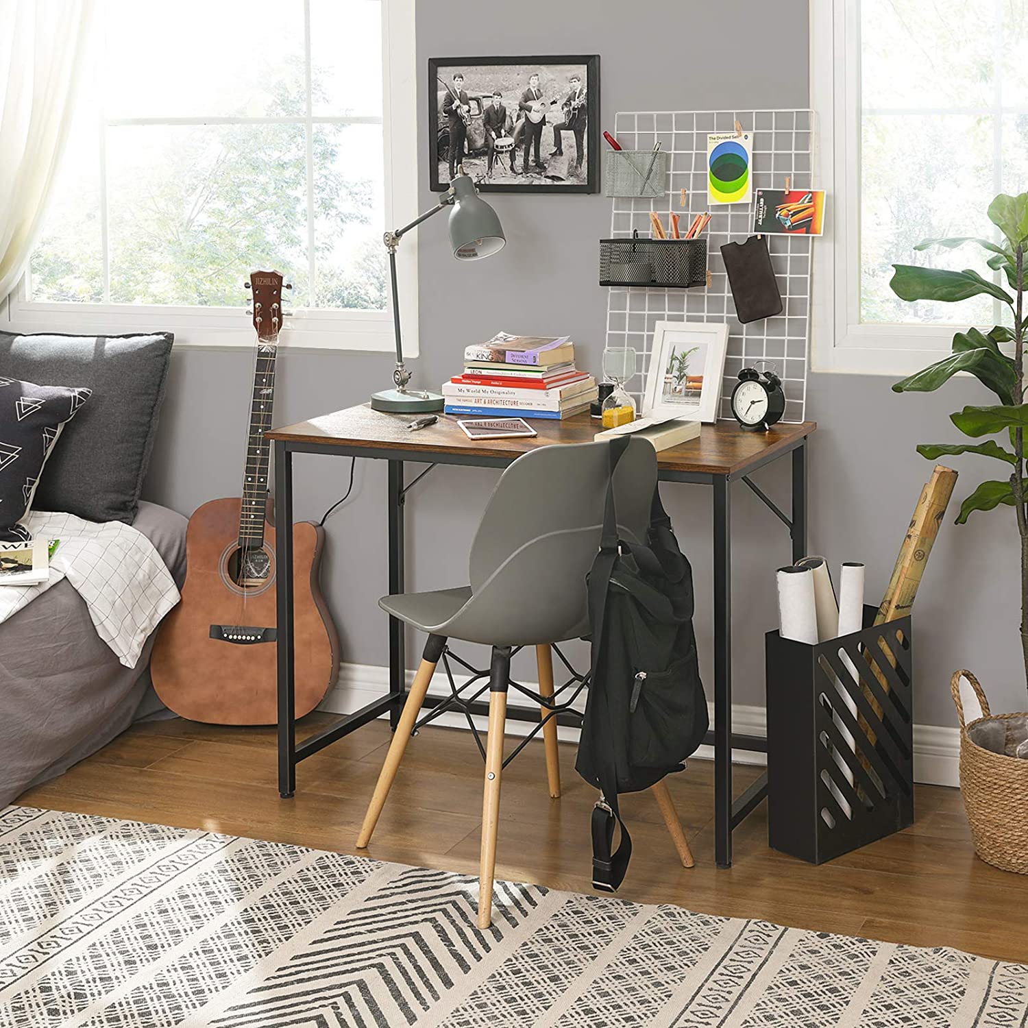 Bureau – 50 x 100 cm – Compact - Vintage bruin/zwart – Stalen frame