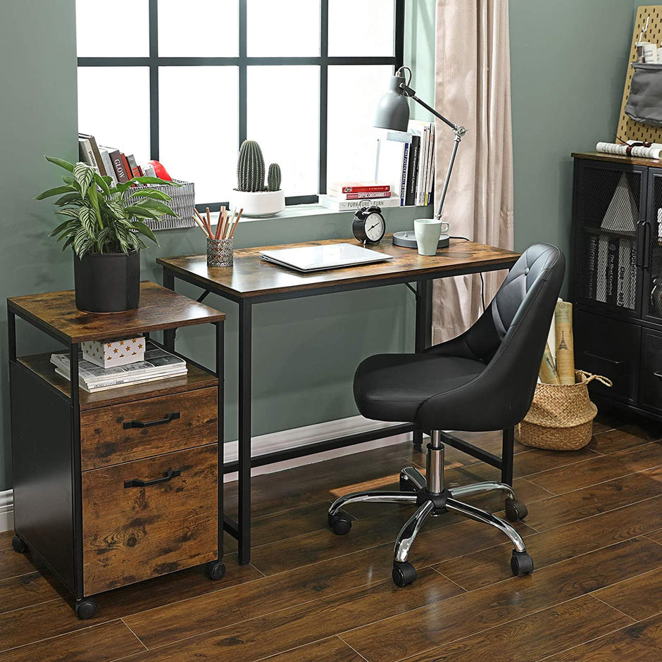 Bureau – 50 x 100 cm – Compact - Vintage bruin/zwart – Stalen frame