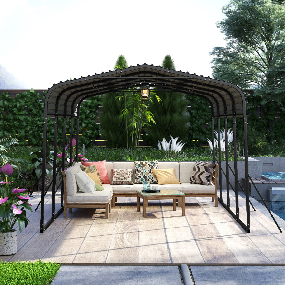 Carport – Tältgarage Vattentätt Bilskydd Lagringstält Partytält – 440 x 300 cm – Svart