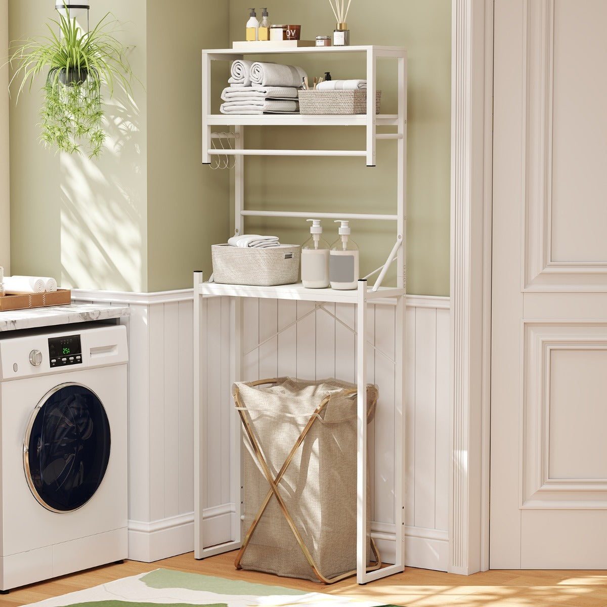 vånings – Toaletthylla platsbesparande Badrumshylla över – 3 64 x 24 x 162 cm – Vit